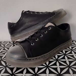 AGL Black Leather Ribbon Lace Sneakers